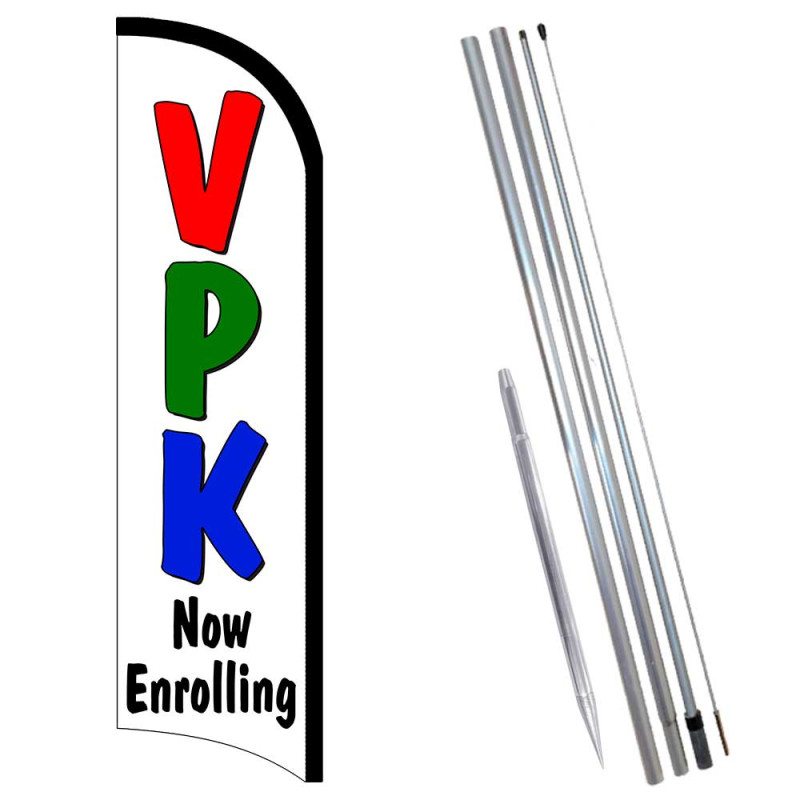 VPK Now Enrolling Premium Windless  Feather Flag Bundle (Complete Kit) OR Optional Replacement Flag Only