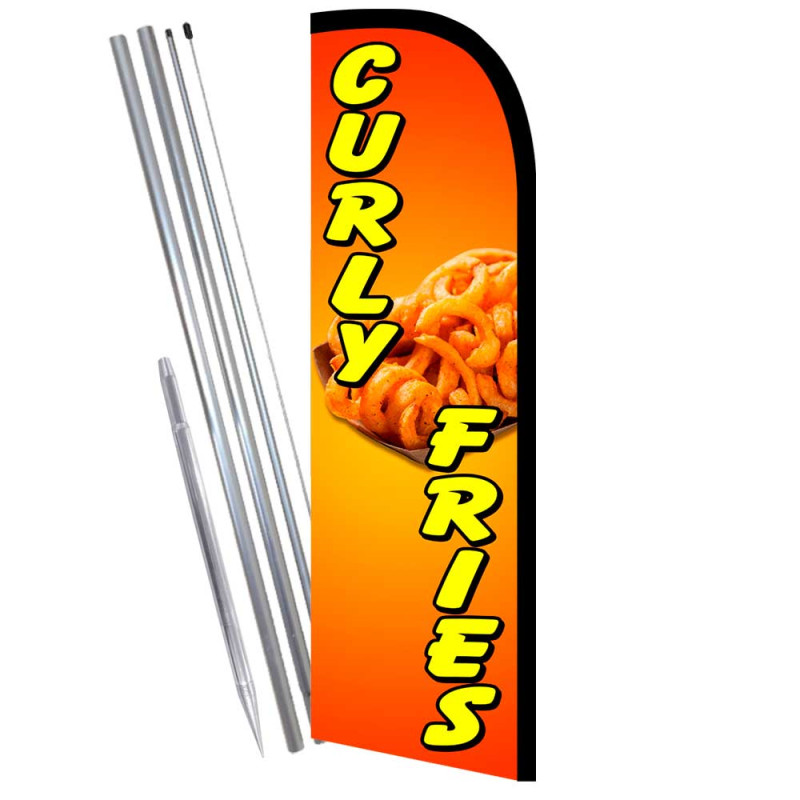 Curly Fries Premium Windless  Feather Flag Bundle (Complete Kit) OR Optional Replacement Flag Only