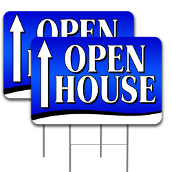 2 Pack Open House (Up Arrow) Yard Sign 16" x 24" - Double-Sided Print, with Metal Stakes 841098111618