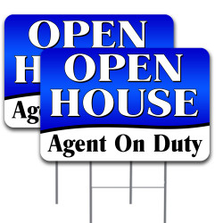 2 Pack Open House Agent On Duty Yard Sign 16" x 24" - Double-Sided Print, with Metal Stakes 841098111649