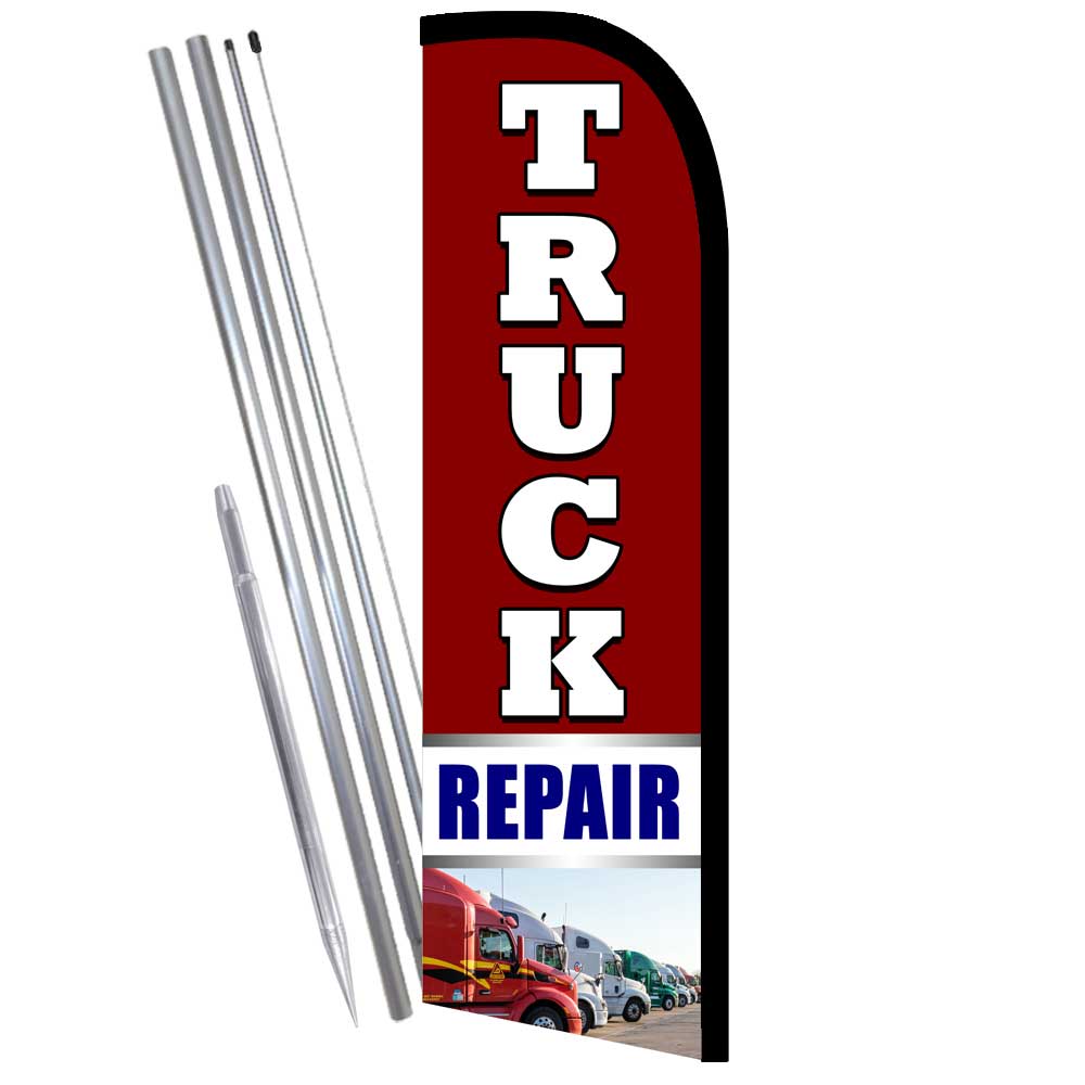 TRUCK REPAIR Premium Windless Feather Flag Bundle (Complete Kit) OR Optional Re