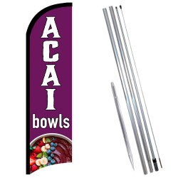 Acai Bowls Premium Windless  Feather Flag Bundle (Complete Kit) OR Optional Replacement Flag Only