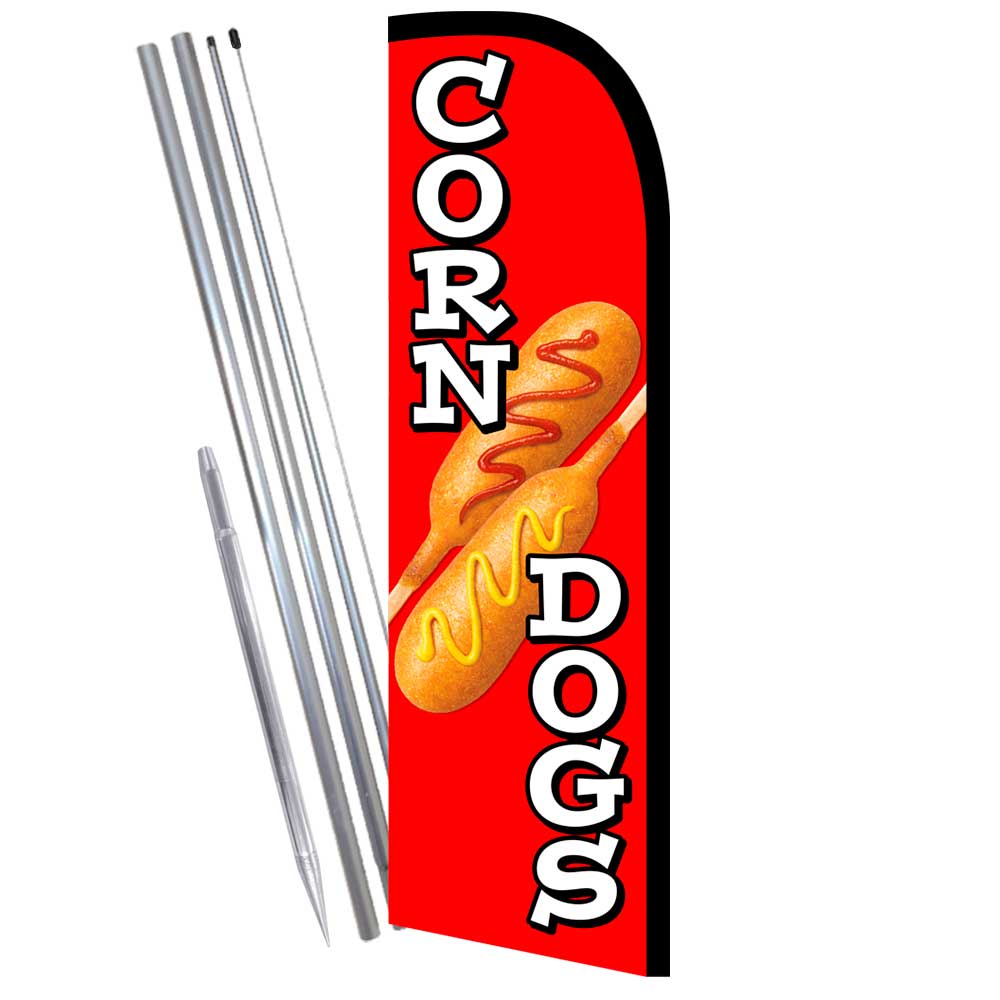 Corn Dogs Premium Windless Feather Flag Bundle (Complete Kit) OR Optional Repla