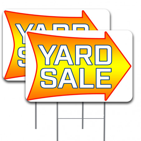 2 Pack Yard Sale Arrow Design Yard Sign 16" x 24" - Double-Sided Print, with Metal Stakes 841098113841