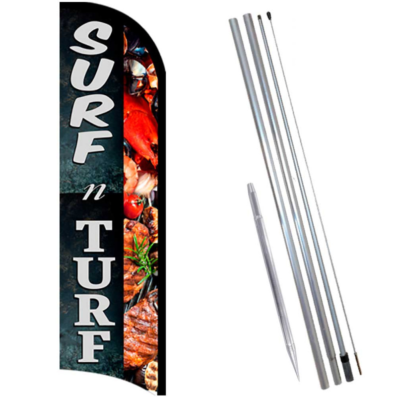 SURF n TURF Premium Windless  Feather Flag Bundle (Complete Kit) OR Optional Replacement Flag Only