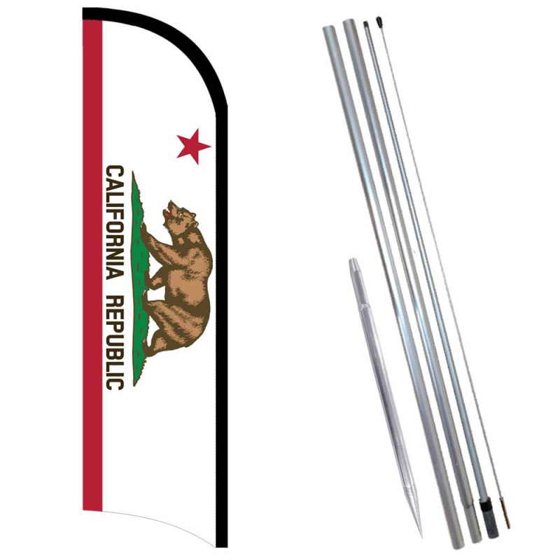 California (State) Premium Windless  Feather Flag Bundle (Complete Kit) OR Optional Replacement Flag Only