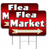 2 Pack Flea Market Arrow Design Yard Sign 16" x 24" - Double-Sided Print, with Metal Stakes 841098113858