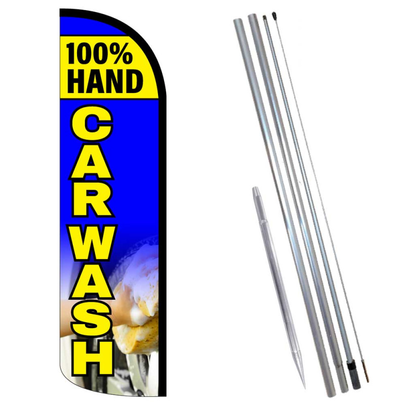 100% Hand Car Wash Premium Windless  Feather Flag Bundle (Complete Kit) OR Optional Replacement Flag Only