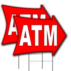 2 Pack ATM Arrow Design Yard Sign 16" x 24" - Double-Sided Print, with Metal Stakes 841098113872