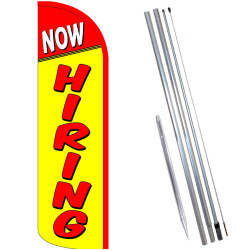 NOW HIRING (Yellow) Premium Windless Feather Flag Bundle (Complete Kit) OR Optional Replacement Flag Only