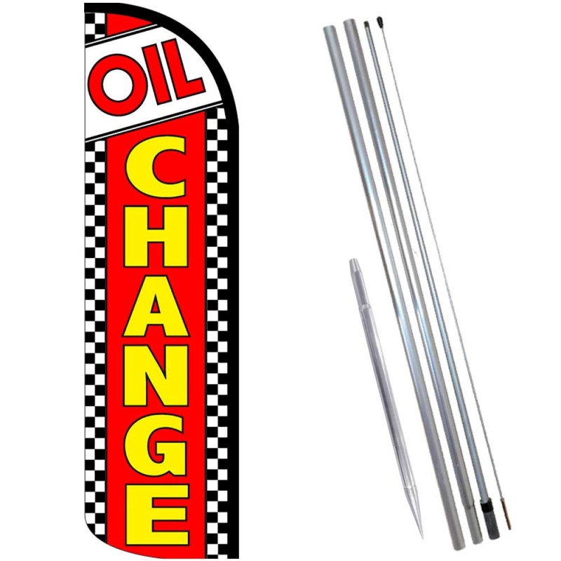 Oil Change Premium Windless Feather Flag Bundle (Complete Kit) OR Optional Replacement Flag Only