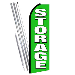 STORAGE (Green) Flutter Feather Flag Bundle (Complete Kit) OR Optional Replacement Flag Only