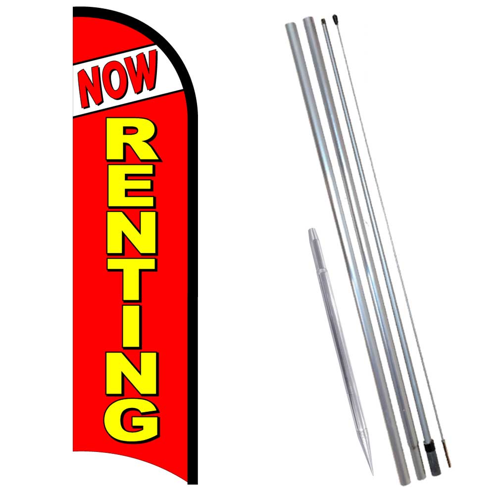 Now Renting Premium Windless Feather Flag Bundle (Complete Kit) OR Optional Rep