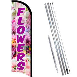 Flowers Premium Windless  Feather Flag Bundle (Complete Kit) OR Optional Replacement Flag Only