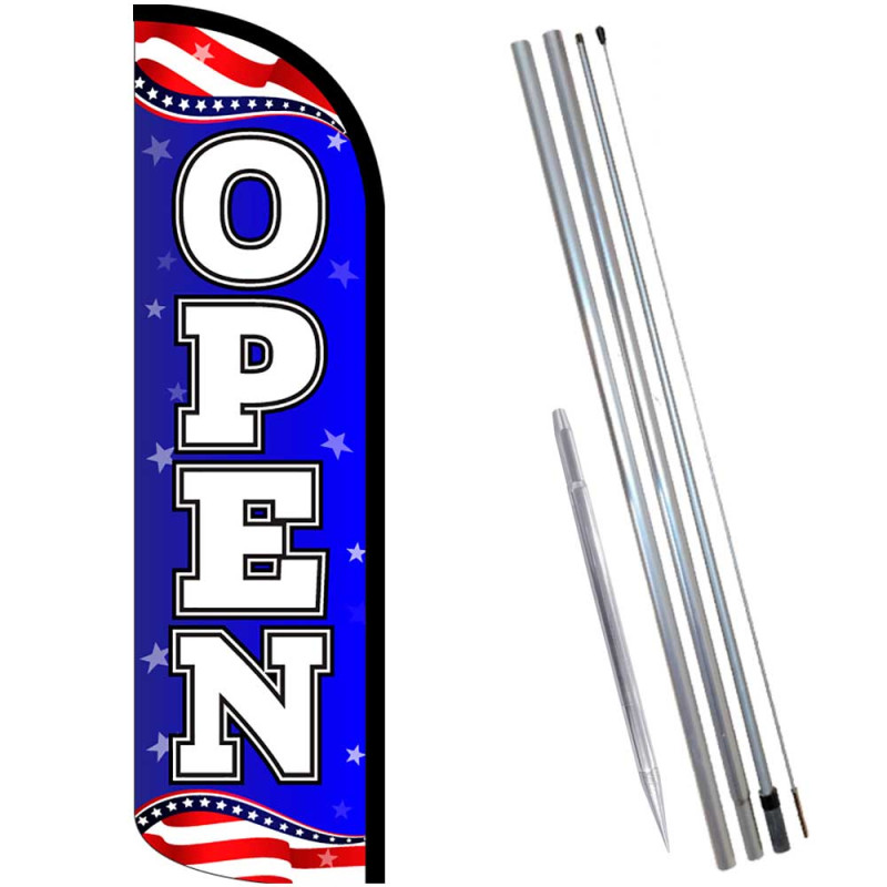 Open (Patriotic) Windless Feather Flag Bundle (Complete Kit) OR Optional Replacement Flag Only