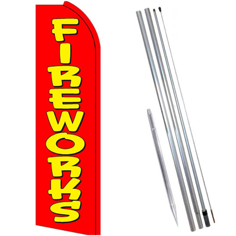 FIREWORKS (Red) Flutter Feather Flag Bundle (Complete Kit) OR Optional Replacement Flag Only