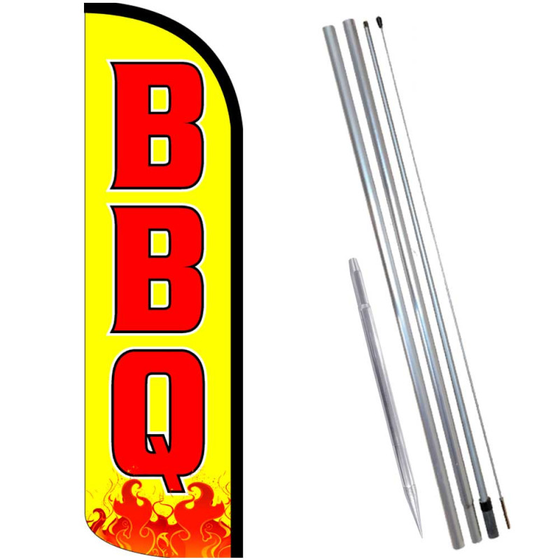BBQ (Yellow) Windless Polyknit Feather Flag Bundle (Complete Kit) OR Optional Replacement Flag Only