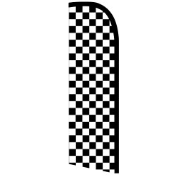 Checkered BLACK/WHITE Premium Windless Feather Flag Bundle (Complete Kit) OR Optional Replacement Flag Only