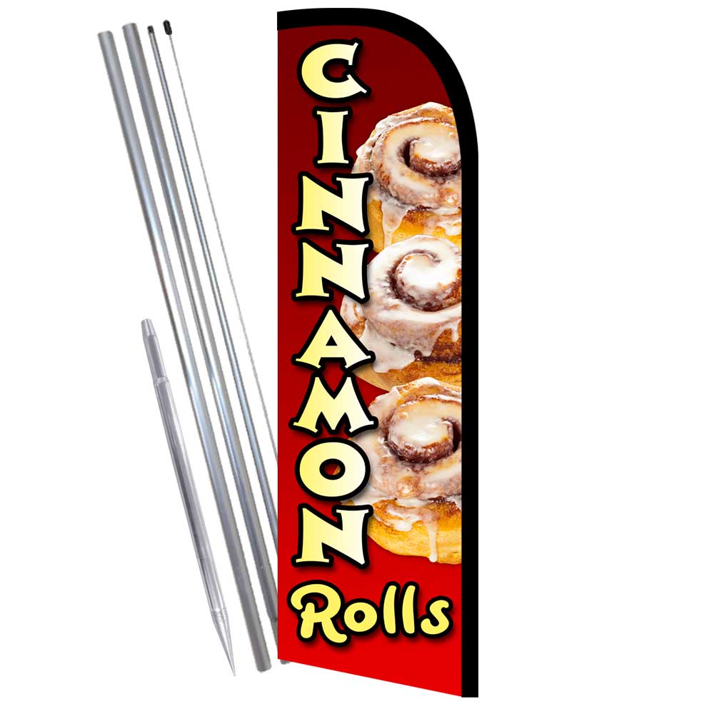 Cinnamon Rolls Premium Windless Feather Flag Bundle (Complete Kit) OR Optional