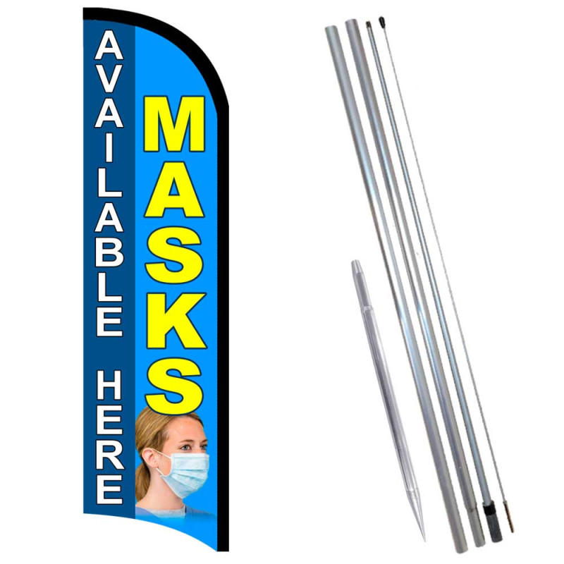 Masks Available Here Premium Windless  Feather Flag Bundle (Complete Kit) OR Optional Replacement Flag Only