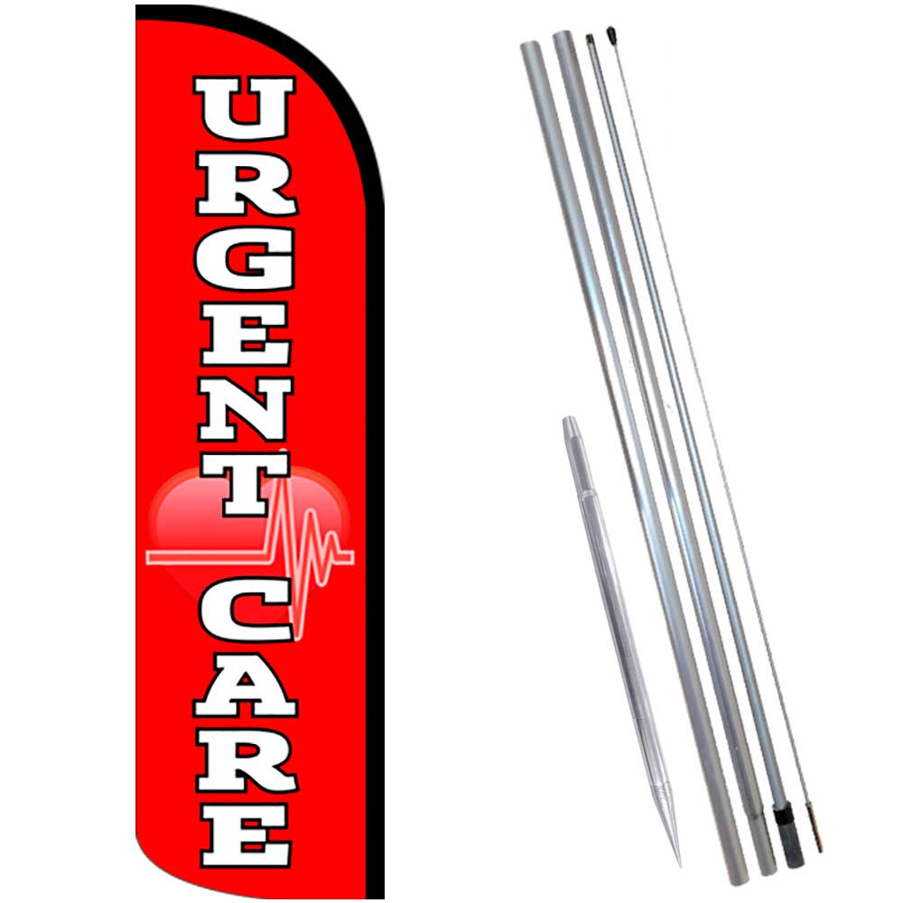 URGENT CARE (Red/White) Windless Feather Flag Bundle (Complete Kit) OR Optional