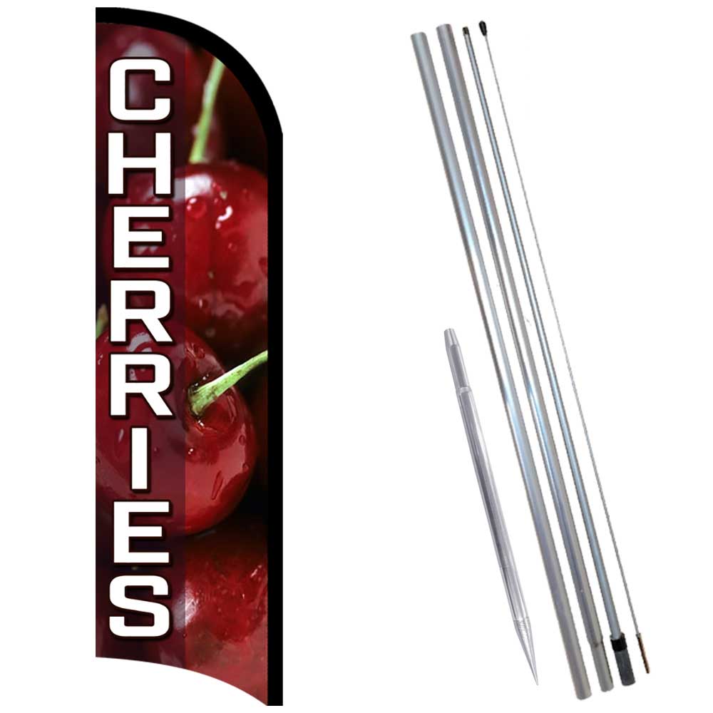Cherries Premium Windless Feather Flag Bundle (Complete Kit) OR Optional Replac
