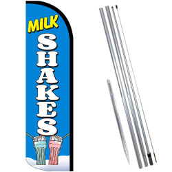 MILK SHAKES (Blue/White) Windless Feather Flag Bundle (Complete Kit) OR Optional Replacement Flag Only
