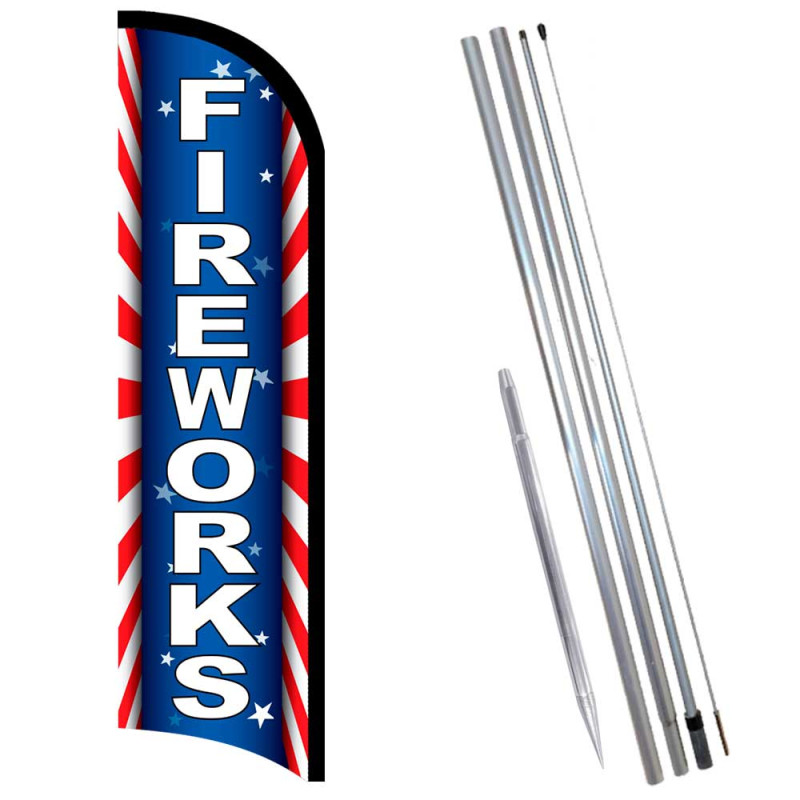 Fireworks (Starburst) Premium Windless Feather Flag Bundle (Complete Kit) OR Optional Replacement Flag Only