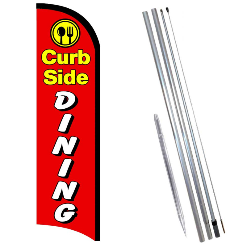Curbside Dining Premium Windless  Feather Flag Bundle (Complete Kit) OR Optional Replacement Flag Only