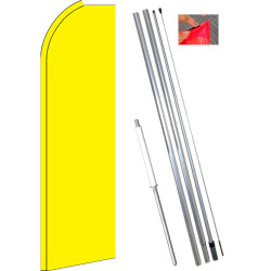 Solid YELLOW Flutter Feather Flag Bundle (11.5' Tall Flag, 15' Tall Flagpole, Ground Mount Stake)