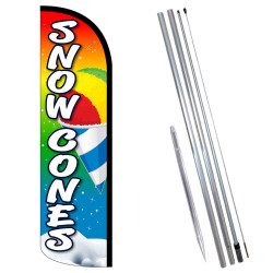 Snow Cones Premium Windless  Feather Flag Bundle (Complete Kit) OR Optional Replacement Flag Only