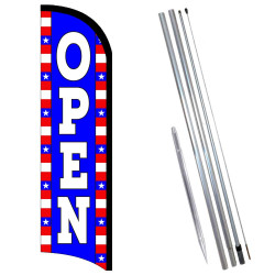 OPEN Patriotic Windless Feather Flag Bundle (Complete Kit) OR Optional Replacement Flag Only