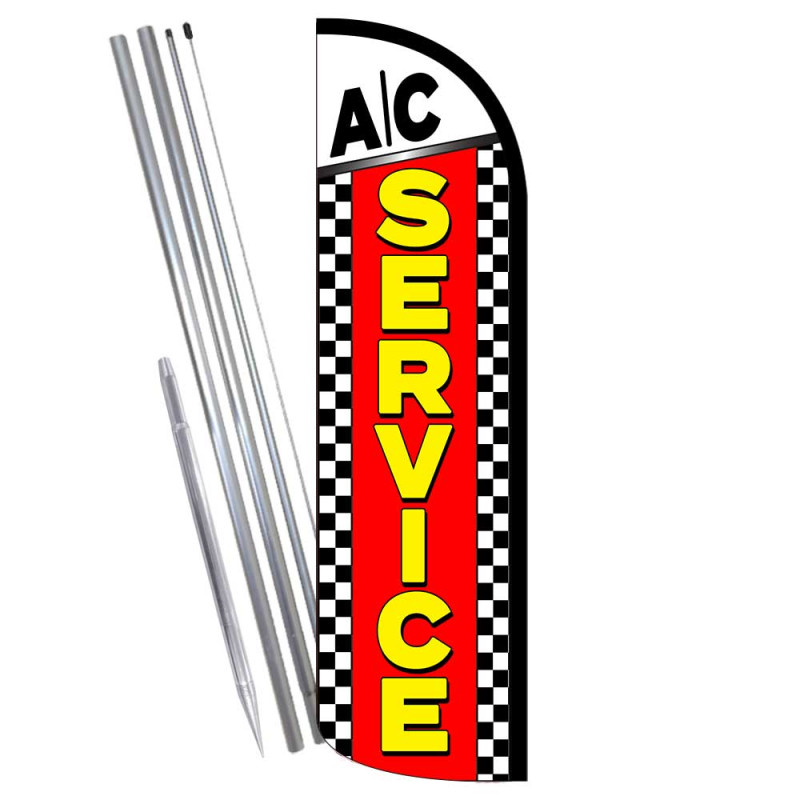 A/C SERVICE (CHECKERED) WINDLESS Feather Flag Bundle (Complete Kit) OR Optional Replacement Flag Only
