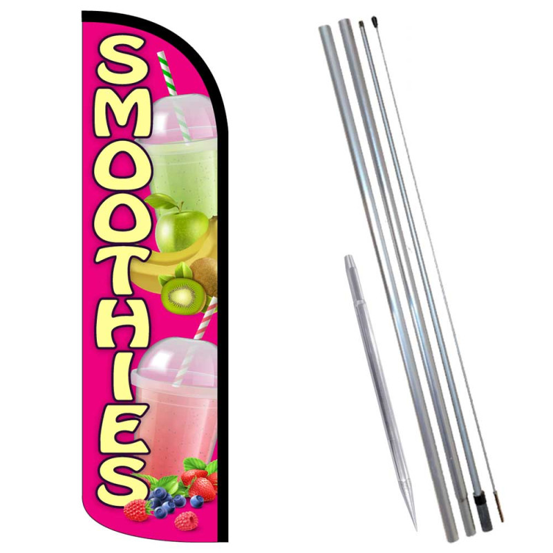 Smoothies Premium Windless  Feather Flag Bundle (Complete Kit) OR Optional Replacement Flag Only