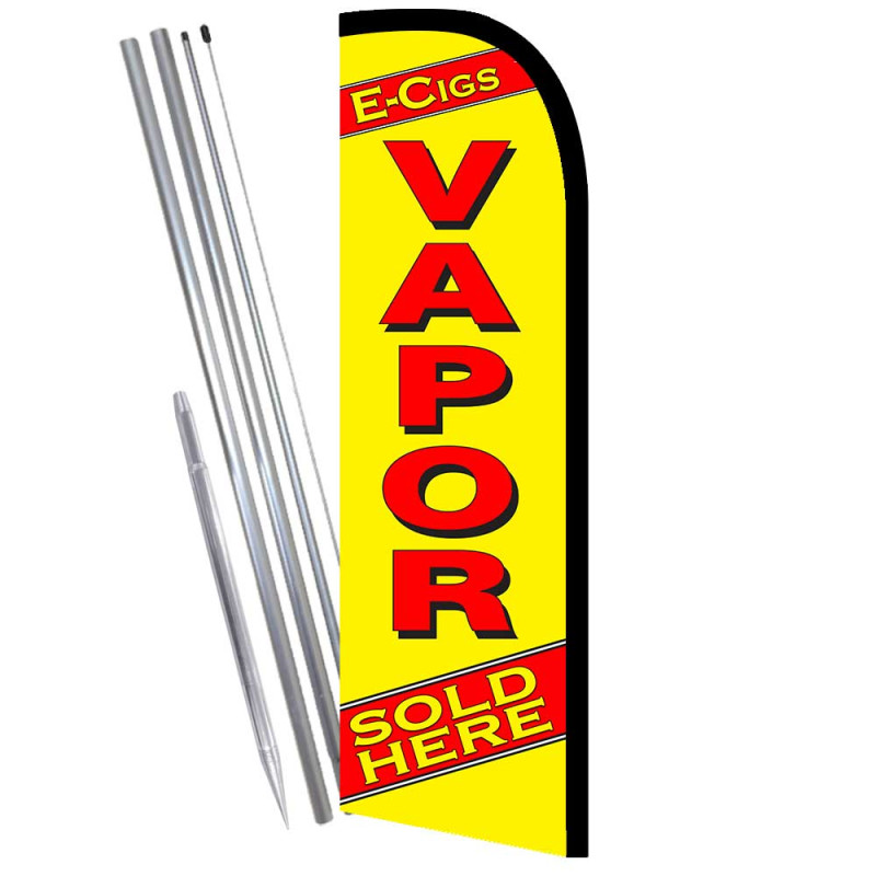 E-CIGS VAPOR SOLD HERE (Yellow/Red) Windless Feather Flag Bundle (Complete Kit) OR Optional Replacement Flag Only