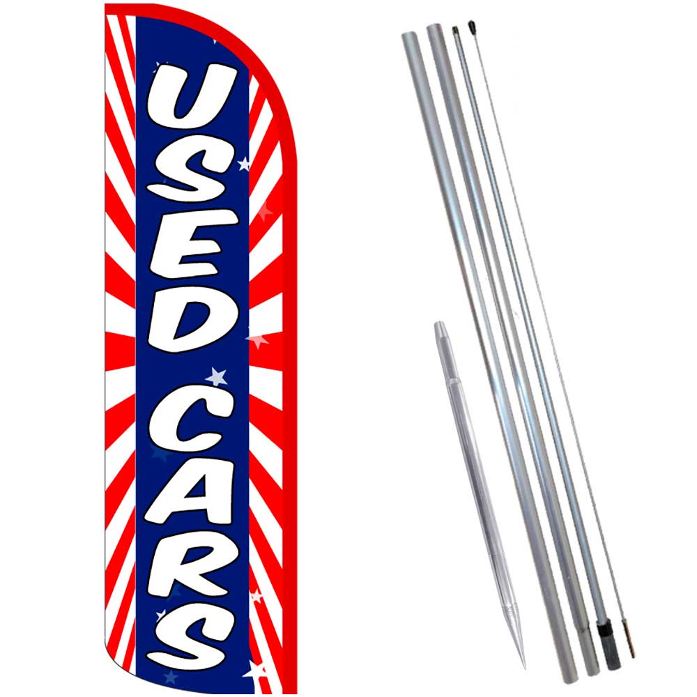 Used Cars (Starburst) Windless Feather Flag Bundle (Complete Kit) OR Optional Re