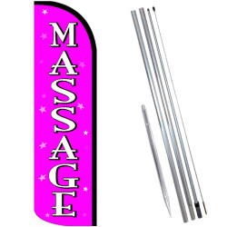 Massage (Pink/White) Windless Feather Flag Bundle (Complete Kit) OR Optional Replacement Flag Only