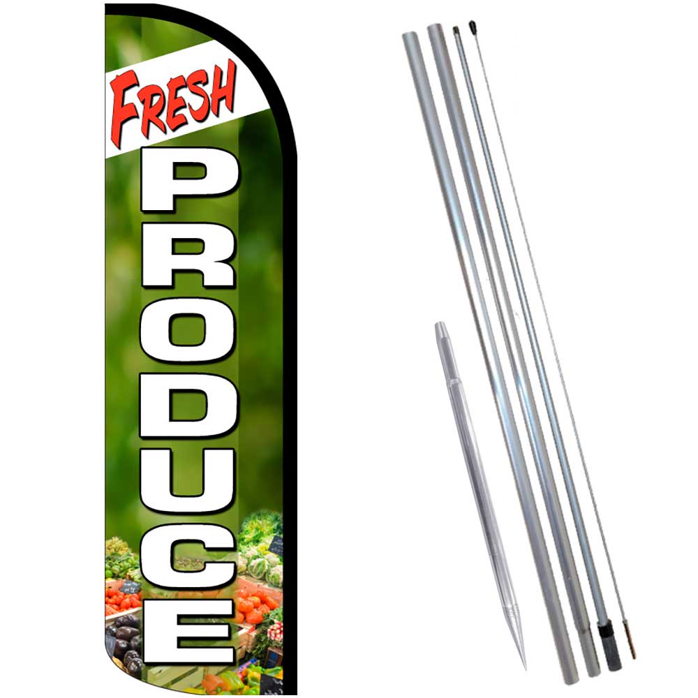 FRESH PRODUCE Premium Windless Feather Flag Bundle (Complete Kit) OR Optional Re