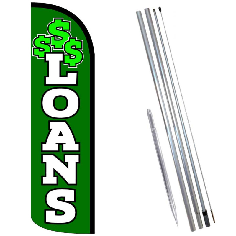 LOANS (Green/White) Windless Feather Flag Bundle (Complete Kit) OR Optional Replacement Flag Only