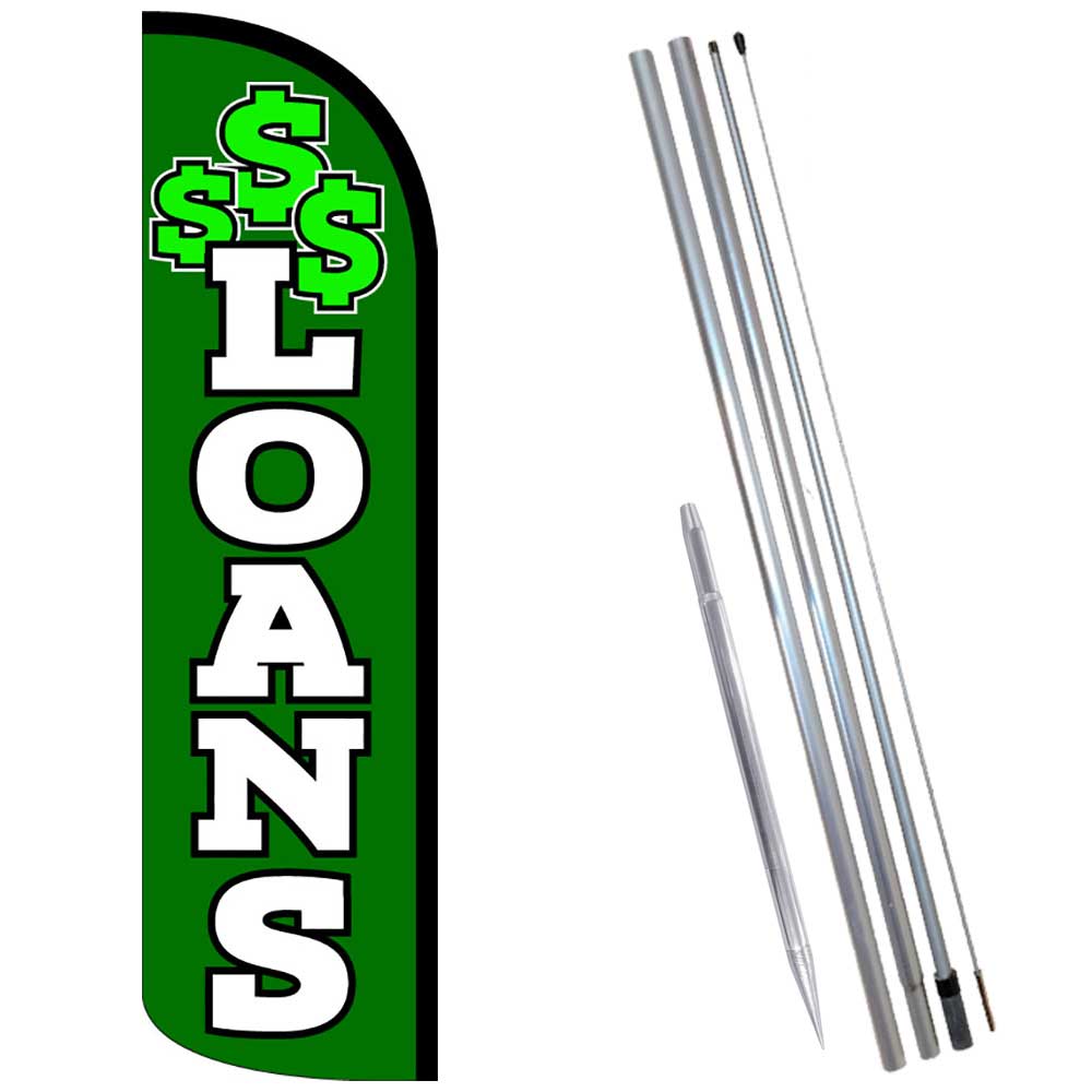 LOANS (Green/White) Windless Feather Flag Bundle (Complete Kit) OR Optional Repl