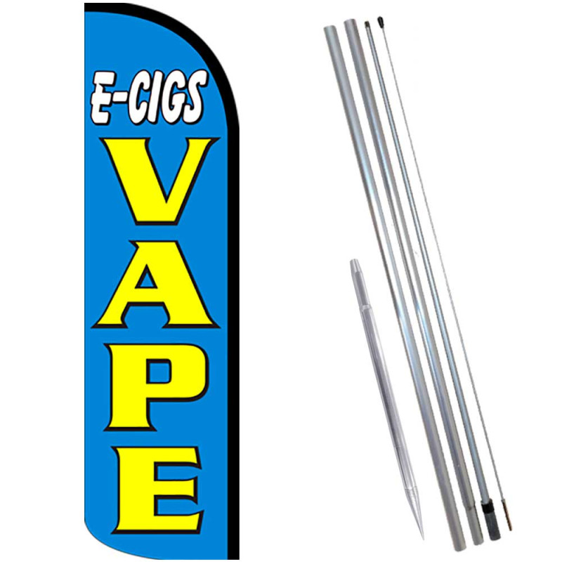 E-CIGS VAPE (Blue/Yellow) Windless Feather Flag Bundle (Complete Kit) OR Optional Replacement Flag Only