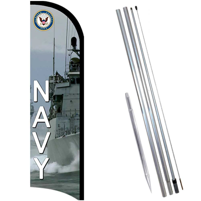NAVY Premium Windless  Feather Flag Bundle (Complete Kit) OR Optional Replacement Flag Only
