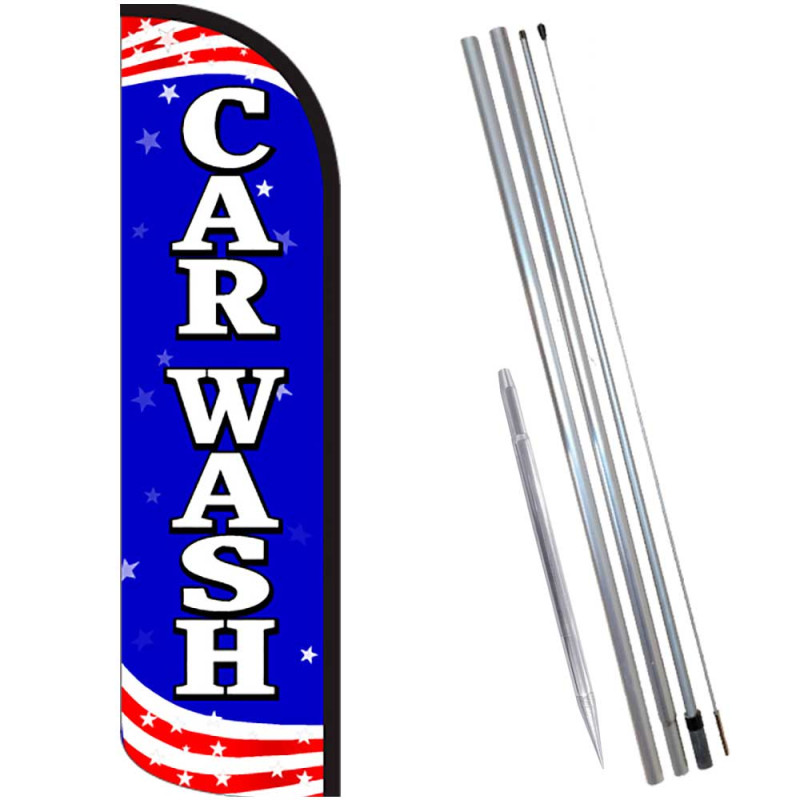thumbnail image 2 of 11.5 Ft Swooper Feather Flutter Flag & Pole Kit – Car Wash Advertising Banner – Blue 2 of 5