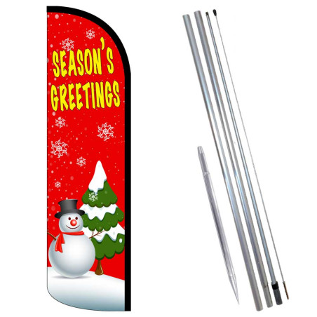 Season's Greetings Premium Windless  Feather Flag Bundle (Complete Kit) OR Optional Replacement Flag Only