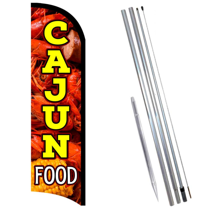 Cajun Food Premium Windless  Feather Flag Bundle (Complete Kit) OR Optional Replacement Flag Only