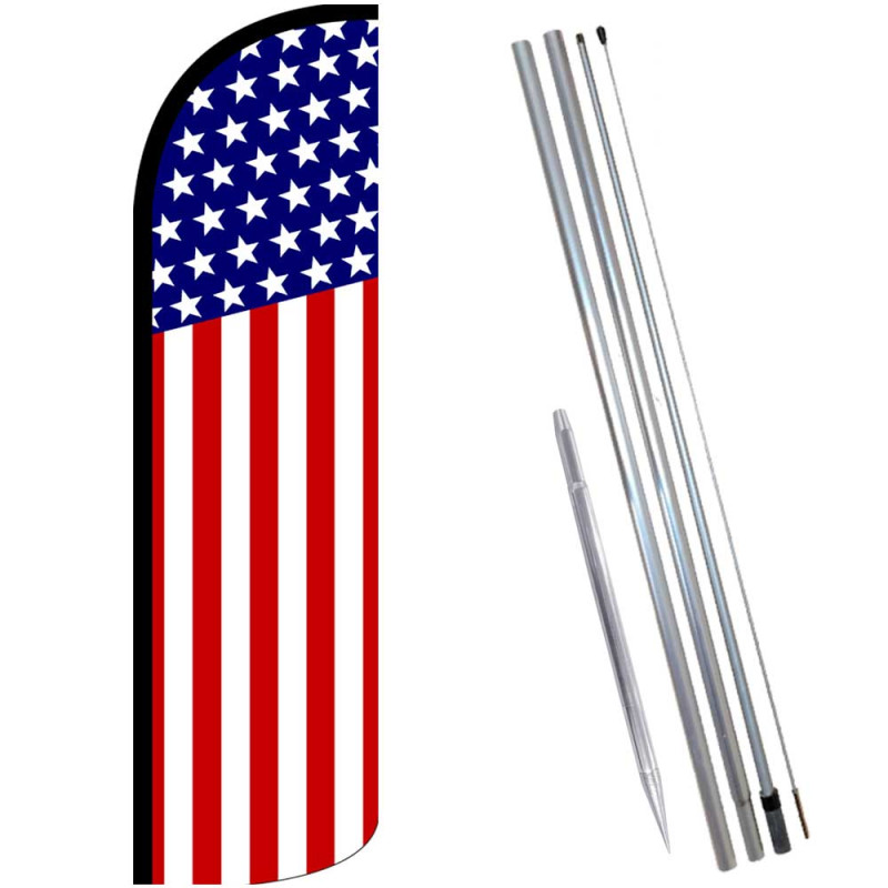 USA FLAG (Pattern/Vertical) Windless Feather Flag Bundle (Complete Kit) OR Optional Replacement Flag Only