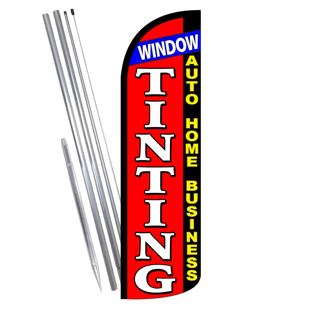 WINDOW TINTING Auto Home Business Windless Feather Flag Bundle (Complete Kit) OR
