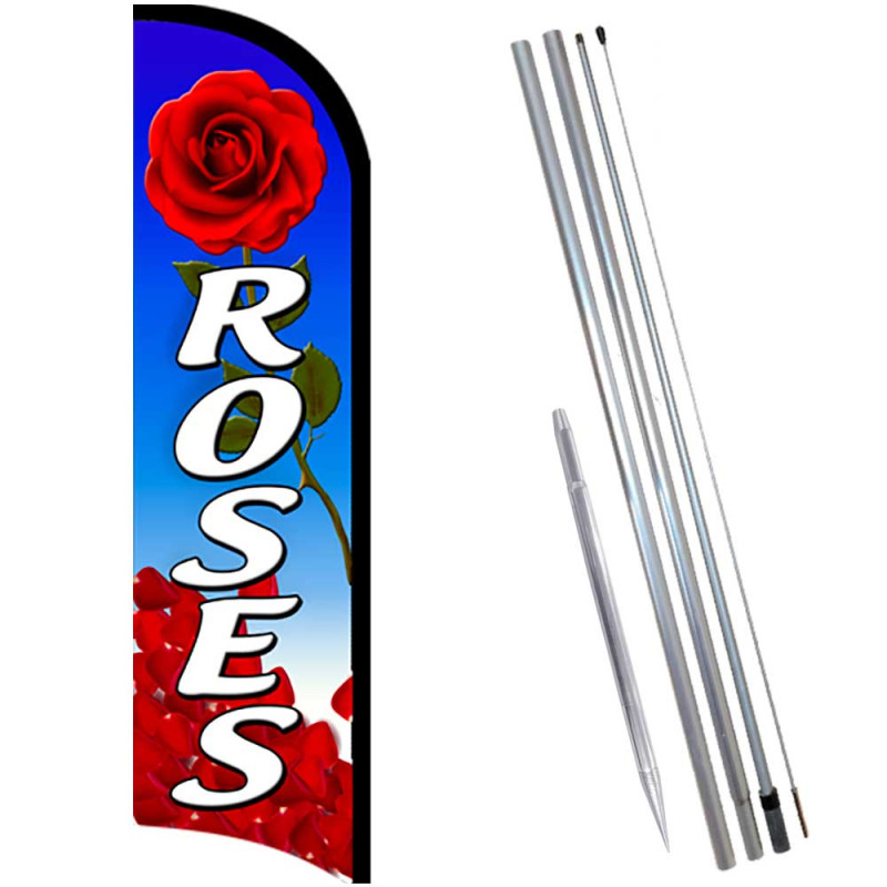 Roses Premium Windless Feather Flag Bundle (Complete Kit) OR Optional Replacement Flag Only