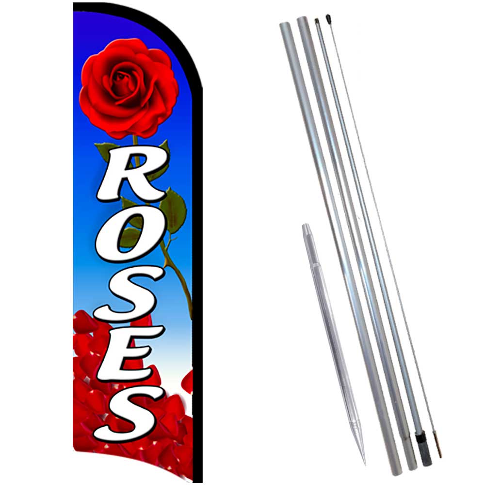 Roses Premium Windless Feather Flag Bundle (Complete Kit) OR Optional Replacemen
