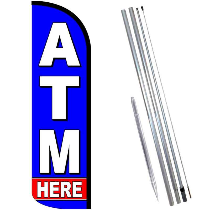 ATM HERE Windless Feather Flag Bundle (Complete Kit) OR Optional Replacement Flag Only
